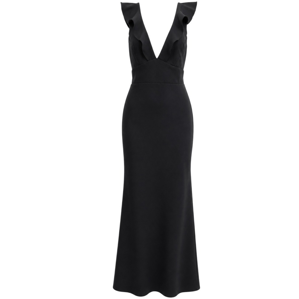 Lulus Maxi Dress XL Black Ruffle Plunge V Mermaid Glam Formal Wedding Guest